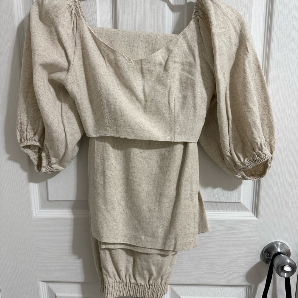 Linen Puff Sleeve Top and pants set